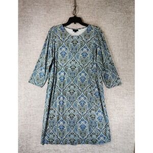 J.Jill Wearever Collection Shift Dress Womens L Geo Paisley 3/4 Sleeve Midi